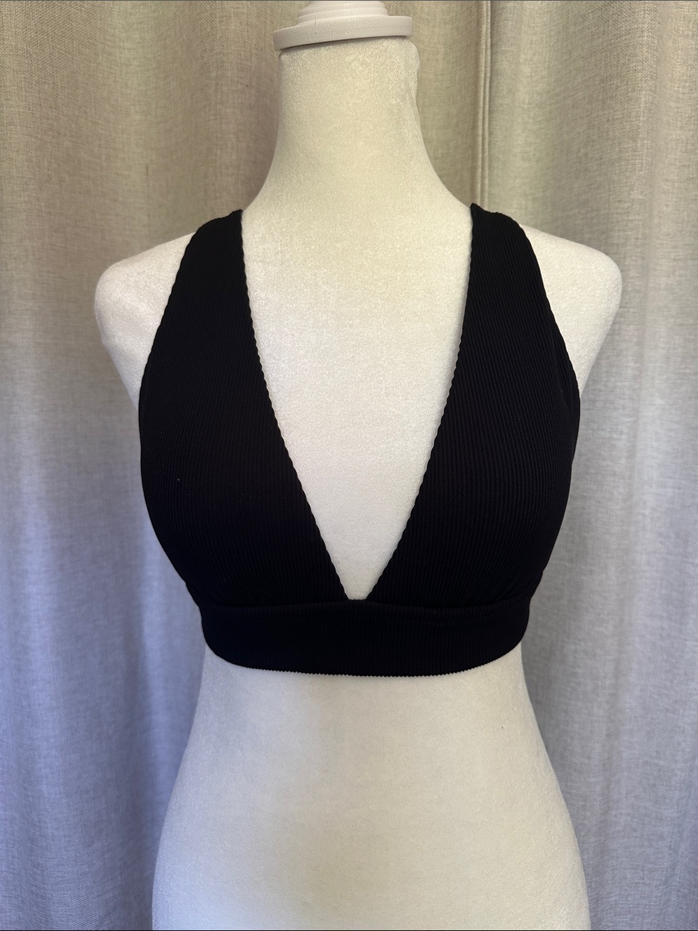 Black Ribbed Bikini Top or Deep V Bralette